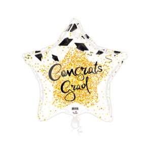 19S CONGRATS GRAD WHITE GOLD STARS W/CAPS