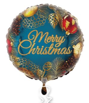 18C MERRY CHRISTMAS GREEN W/ORNAMENTS