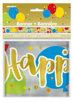 GLITZY GOLD BIRTHDAY 12 FT FOIL BANNER