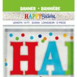 RAINBOW POLKA DOT FOIL BANNER 12 FT.