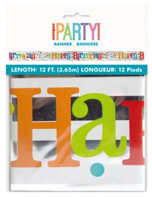DOTTED HAPPY BIRTHDAY 12 FT FOIL BANNER
