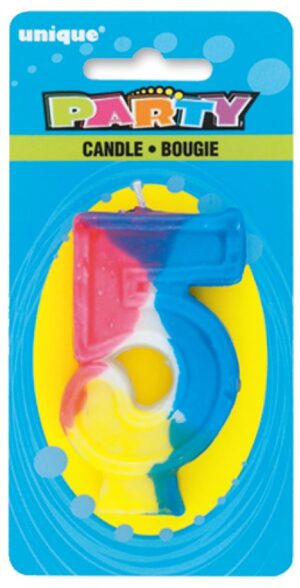 RAINBOW NUMERAL BDAY CANDLE #5