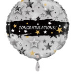 18C CONGRATULATIONS STARS BLACK & SILVER BACKGROUND