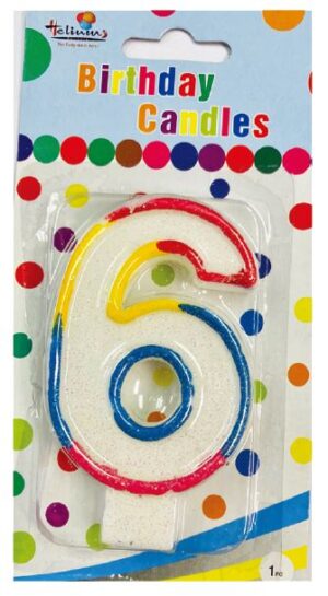 RAINBOW NUMERAL BDAY CANDLE #6