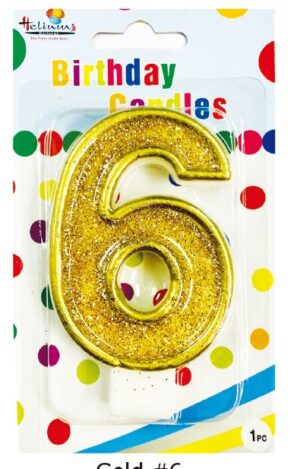 GOLD NUMERAL BDAY CANDLE #6