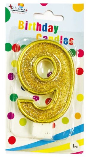 GOLD NUMERAL BDAY CANDLE #9