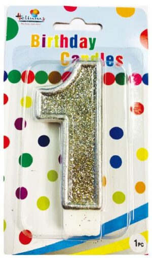 SILVER NUMERAL BDAY CANDLE #1