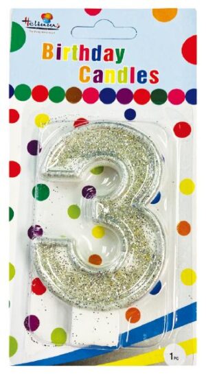SILVER NUMERAL BDAY CANDLE #3