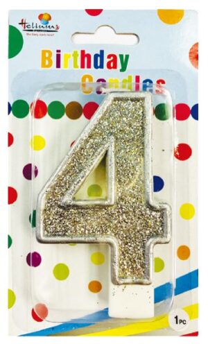 SILVER NUMERAL BDAY CANDLE #4