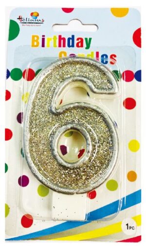 SILVER NUMERAL BDAY CANDLE #6