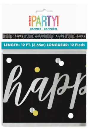 BLACK & SILVER HAPPY BIRTHDAY 12 FT 1CT/12PK