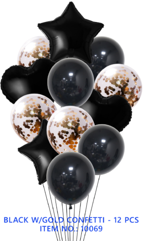 BLACK WITH GOLD CONFETTI - 12 PCS